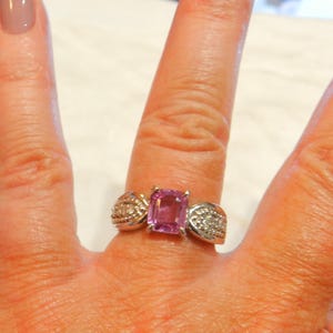 Bague de fiançailles saphir en or blanc 18 carats, saphir rose 18 carats véritable 2 carats, bague en or blanc 18 carats et diamants taille coussin