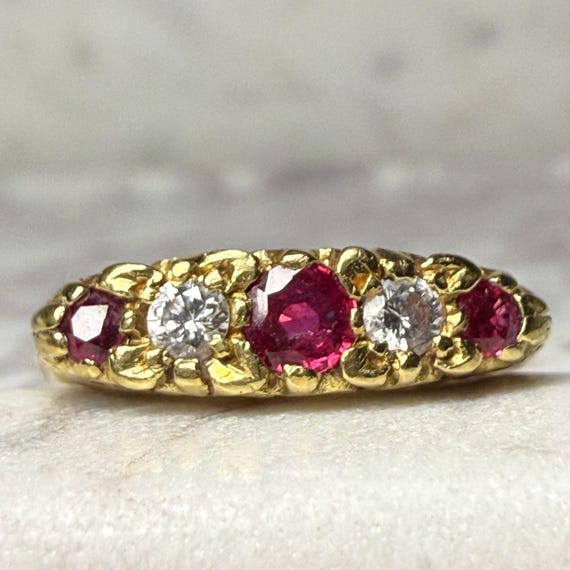 Ruby Ring 18K Vintage Ruby Engagement Ring Antiqu… - image 10