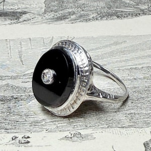 Art Deco Onyx Ring 14K Diamond Ring Onyx Filigree Ring 1920s Ring Filigree Ring Edwardian Ring Engagement Ring Gift Orange Blossom