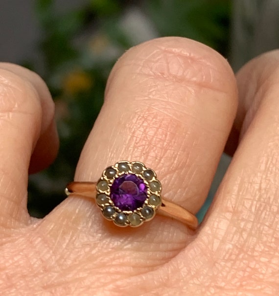 Amethyst Seed Pearl Ring 14K Victorian Ring Pearl… - image 4