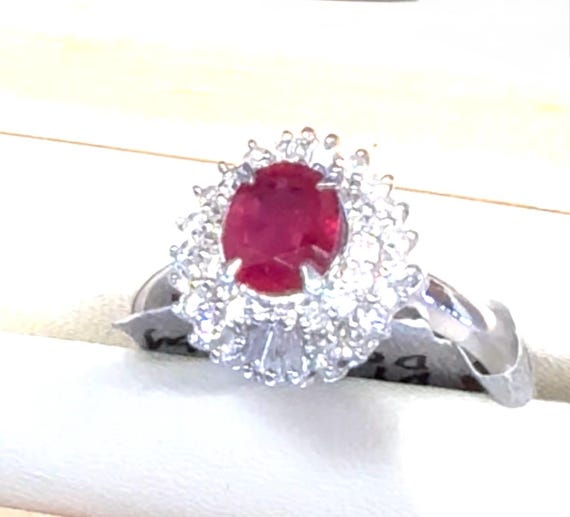 Ruby Ring Platinum Diamond Ruby Ring Vintage Enga… - image 6