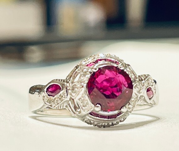 Ruby Ring 14K White Gold Ruby Engagement Ring Dia… - image 2