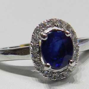 Sapphire Ring 18K Diamond Sapphire Vintage Engagement Ring Genuine Diamond Halo Oval Cut Natural Blue Sapphire Birthday Gifts for Wife 750