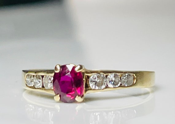 Ruby Ring 14K Yellow Gold Engagement Ring Diamond… - image 1
