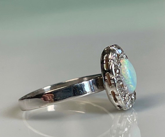 Opal Ring 14K Engagement Mine Cut Diamond Opal Ri… - image 5