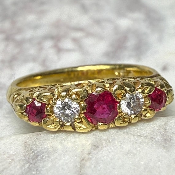Ruby Ring 18K Vintage Ruby Engagement Ring Antiqu… - image 8