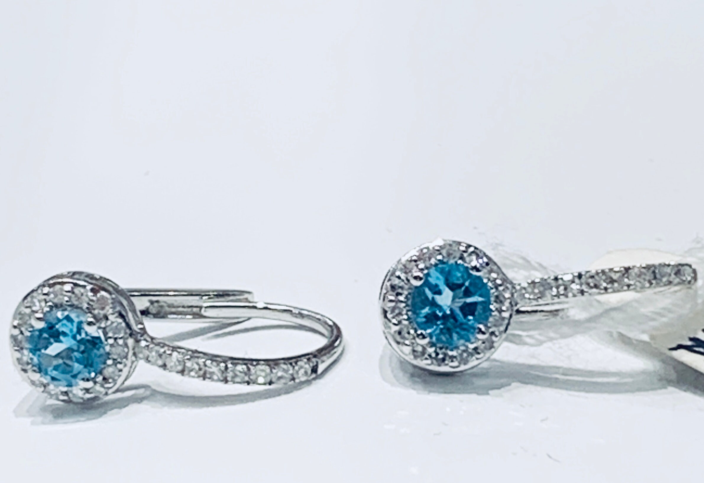 Blue Topaz Earrings 14K White Gold Topaz Diamond Earrings | Etsy