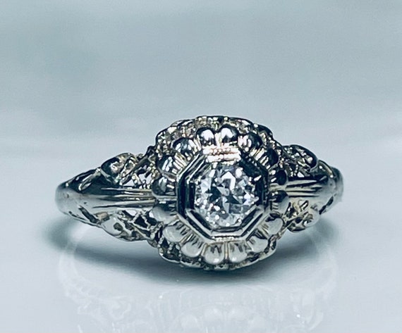 Art Deco Diamond Ring 14K Filigree Diamond Filigr… - image 10