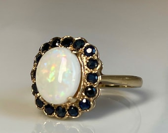 SOLD to C on layaway 2nd & 3rd  payment combined of 3 equal payments in layaway Opal Ring Blue Sapphire 9K Gold Blue Sapphire Australian