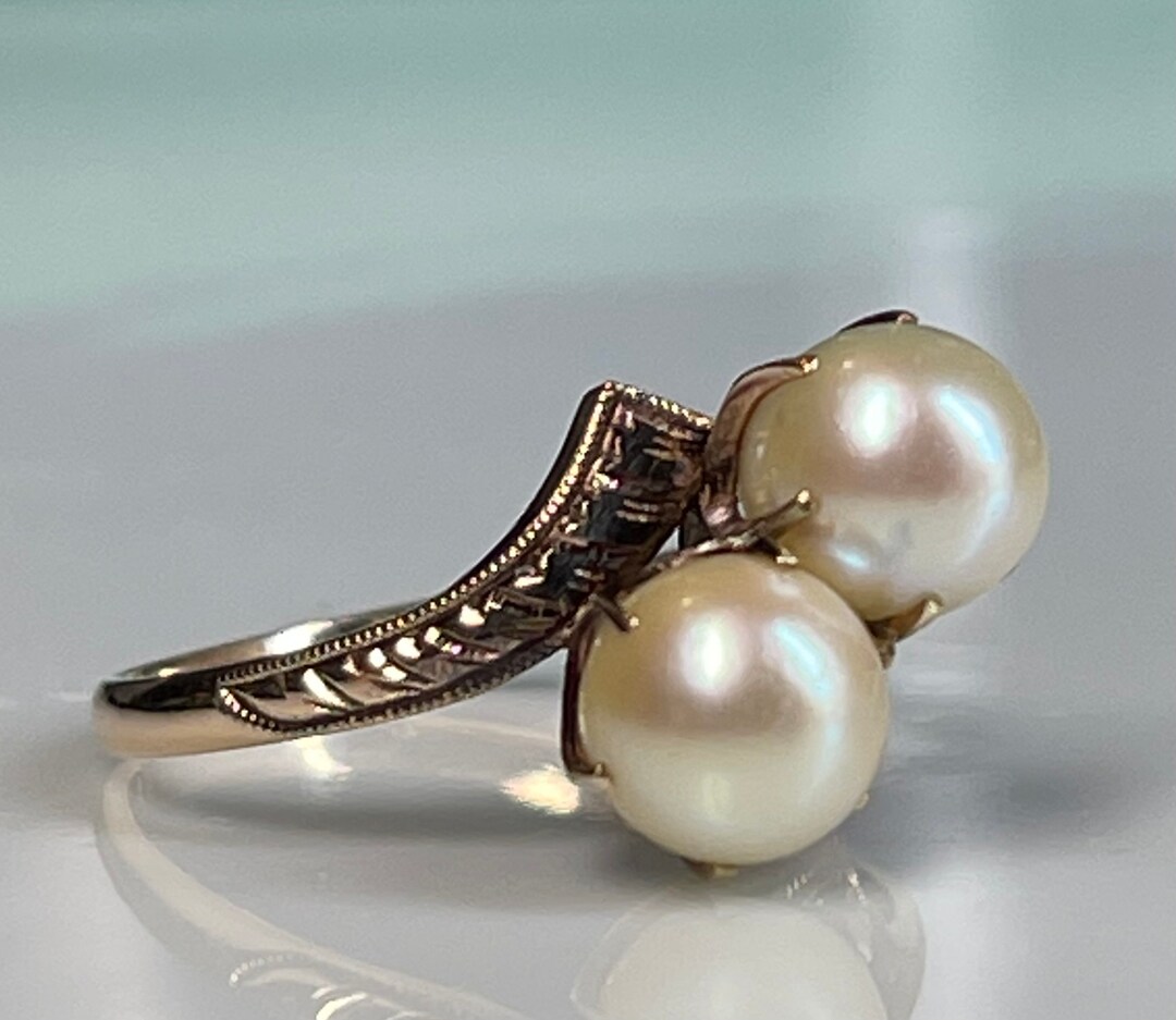 Japanese Pearl Ring 14K Antique Pearl Engagement Ring Art Deco