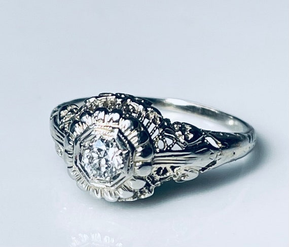Art Deco Diamond Ring 14K Filigree Diamond Filigr… - image 2