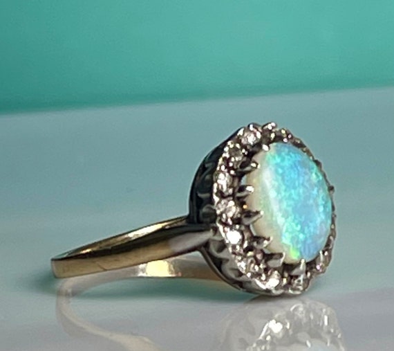 Opal Ring Diamond Opal Engagement Ring 9K Diamond Australian Etsy