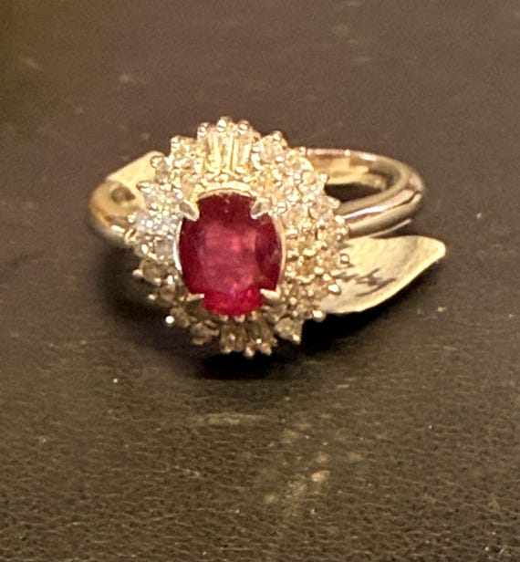 Ruby Ring Platinum Diamond Ruby Ring Vintage Enga… - image 11