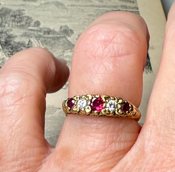 Ruby Ring 18K Vintage Ruby Engagement Ring Antiqu… - image 11