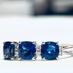 Sapphire Ring 18K Sapphire Diamond Vintage Ring Genuine Blue Sapphire Diamond Natural Sapphire September Birthday Gift for Her