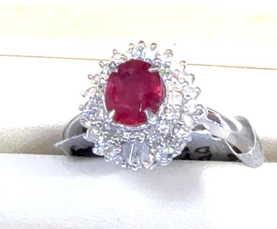 Ruby Ring Platinum Diamond Ruby Ring Vintage Enga… - image 1