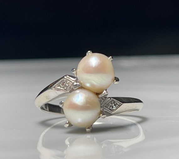 Pearl Ring 14K Bypass Pearl Engagement Ring 7 mm … - image 6