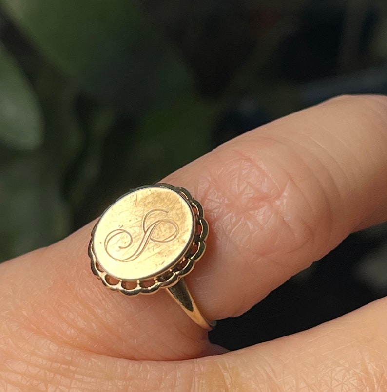 Signet Ring Initial L Vintage Gold Ring 10K Gold Signet Ring Antique Pinky Ring Monogram Ring Initial S Gift for Him Her Birthday image 6