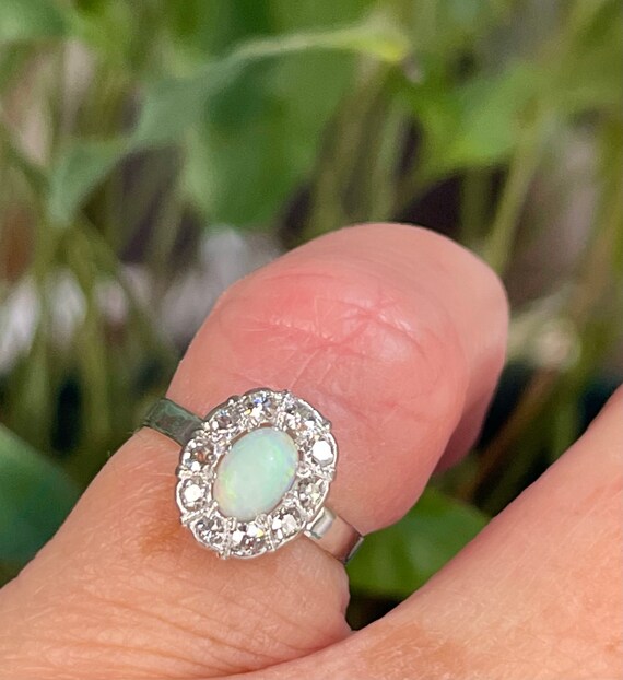Opal Ring 14K Engagement Mine Cut Diamond Opal Ri… - image 8