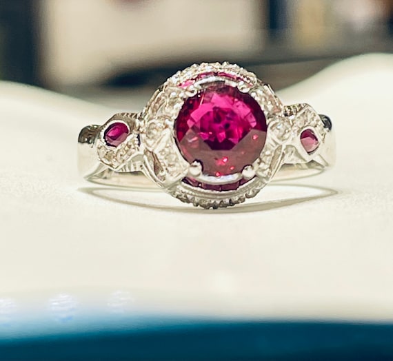 Ruby Ring 14K White Gold Ruby Engagement Ring Dia… - image 7
