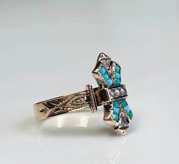 Turquoise Ring Victorian Ring 10k Antique 1800s R… - image 1