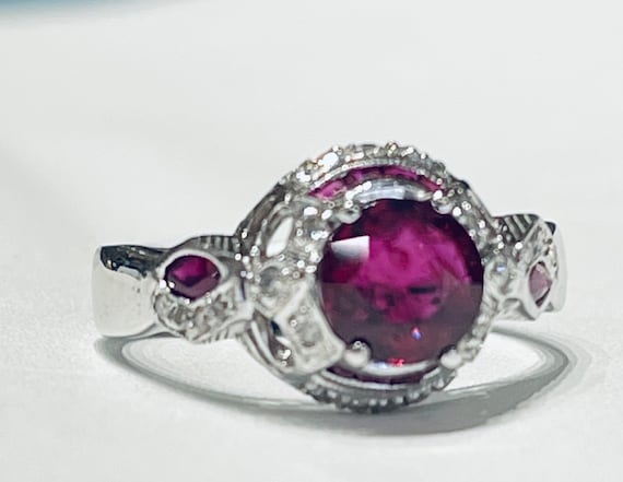 Ruby Ring 14K White Gold Ruby Engagement Ring Dia… - image 1