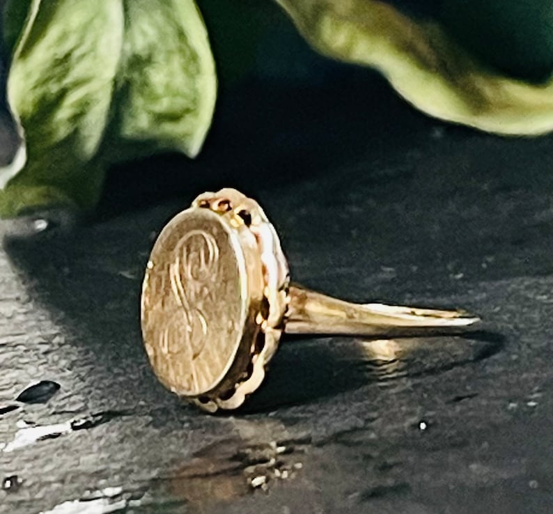 Signet Ring Initial L Vintage Gold Ring 10K Gold Signet Ring Antique Pinky Ring Monogram Ring Initial S Gift for Him Her Birthday image 10