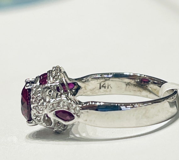 Ruby Ring 14K White Gold Ruby Engagement Ring Dia… - image 9