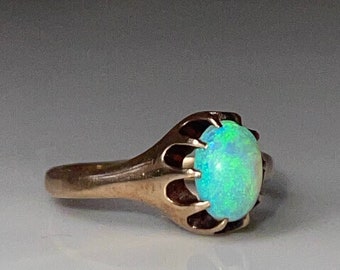 Opal Ring 14K Gold Antique Victorian Opal Engagement Ring Natural Opal Ring Vintage Engagement Ring October Birthday Wabi Sabi Gifts for Her