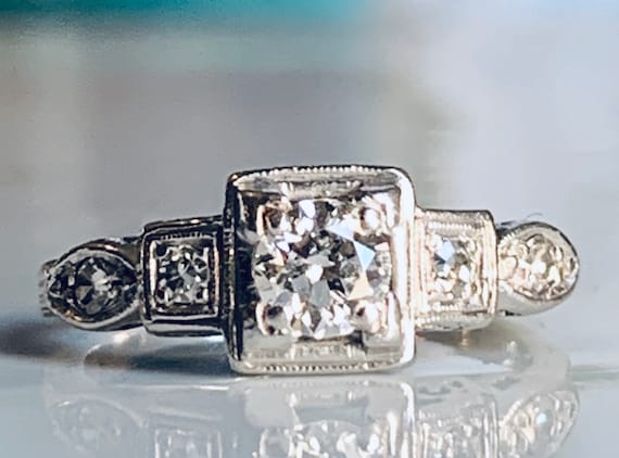 Engagement Ring Diamond Platinum Old European Cut