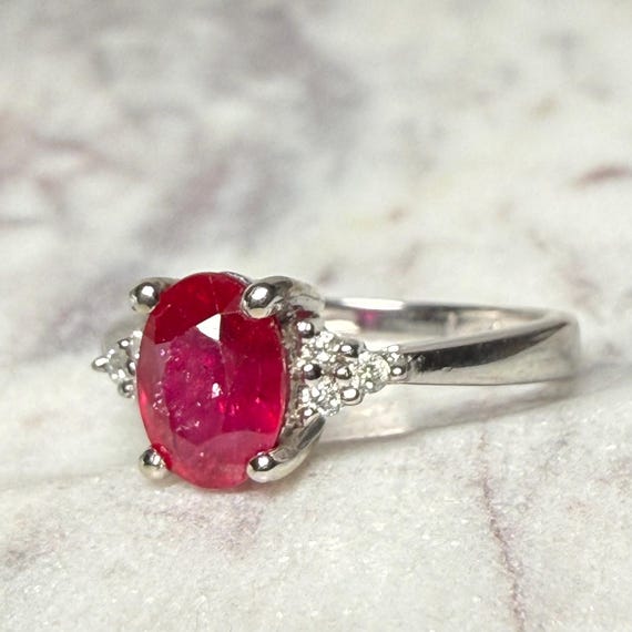 Ruby Ring 14K Natural Ruby Engagement Ring Diamon… - image 12