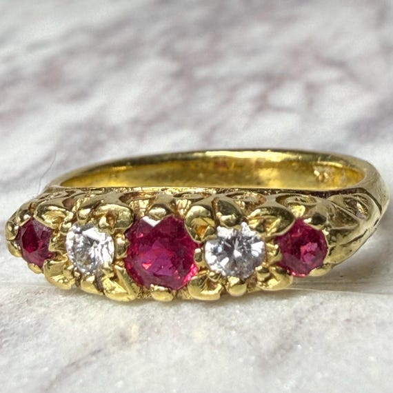 Ruby Ring 18K Vintage Ruby Engagement Ring Antiqu… - image 17