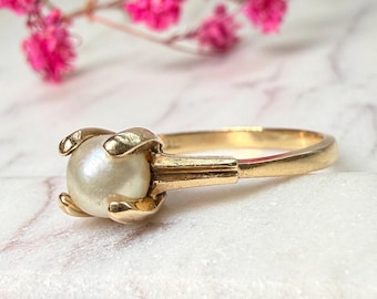 Pearl Ring 14K Gold Ring Pearl Ring Unique Engagement Ring Yellow Gold 6 mm Pearl Promise Ring June Birthday Gift for Her