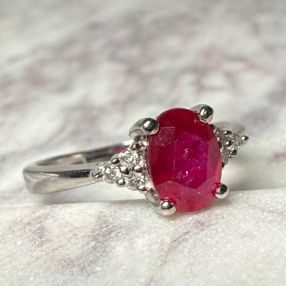 Ruby Ring 14K Natural Ruby Engagement Ring Diamon… - image 13