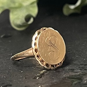 Signet Ring Initial L Vintage Gold Ring 10K Gold Signet Ring Antique Pinky Ring Monogram Ring Initial S Gift for Him Her Birthday image 1