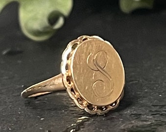 Signet Ring Initial L Vintage Gold Ring 10K Gold Signet Ring Antique Pinky Ring Monogram Ring Initial S Gift for Him Her Birthday