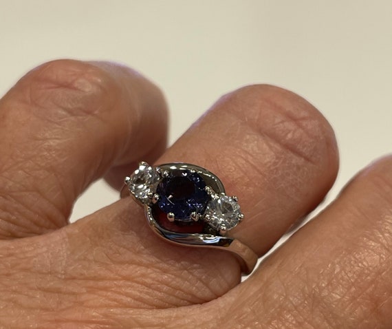 Iolite Ring Solid 18K Engagement Ring Genuine .75… - image 9