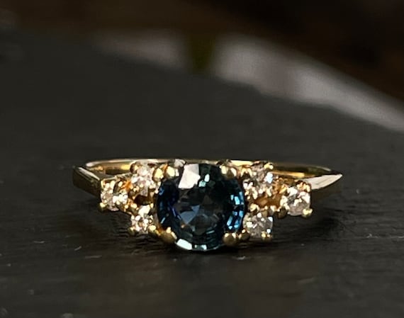 Sapphire Ring 14k Unique Engagement Ring Diamond B