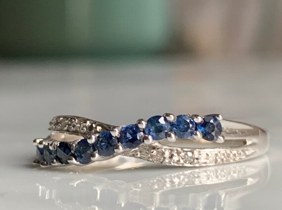 Blue Sapphire Ring Sapphire Diamond 14K White Gol… - image 7