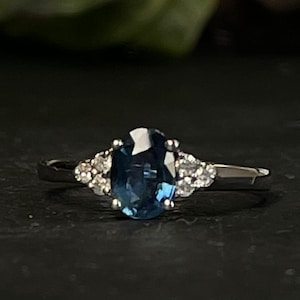 Sapphire Engagement Ring 14K White Gold 1 Carat Genuine Sapphire Diamond Vintage Ring September Birthday Gift for Her December