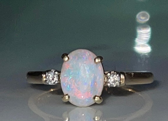 Vintage 9ct Gold Opal Diamond Ring .66ct UK Hallmark 1988 Maker P&RB Size I  1/2 Gift Boxed - Etsy