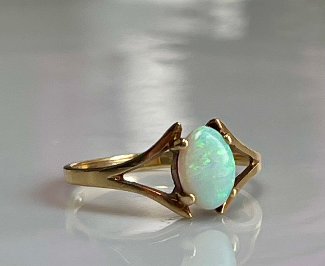 Opal Ring 10K Vintage Art Deco Opal Ring Filigree Gold Opal Etsy