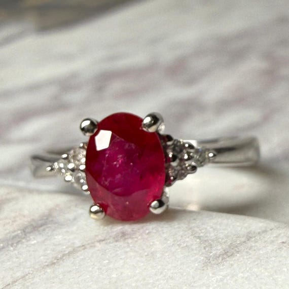 Ruby Ring 14K Natural Ruby Engagement Ring Diamon… - image 4