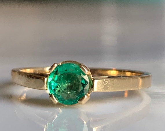 Emerald Ring 14k Round Cut Colombian Emerald Ring… - image 1