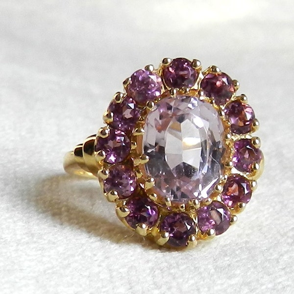 Verlobungsring, Turmalin Halo Amethyst Ring, antik Pink Turmalin Amethyst Ring 14K, Alternative Engagement Februar Geburtstag