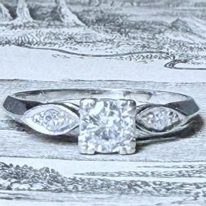 Platinum Art Deco Engagement Ring Vintage Old European Cut Diamond Ring Antique Diamond Ring .50 Ct  Art Deco Jewelry 1940s
