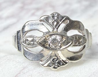 Art Deco Engagement Ring Vintage Antique Diamond Ring 14K Art Art Deco Ring Transitional Cut Diamond Ring Orange Blossom 1920s