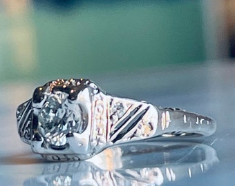 Engagement Ring Vintage 14K Antique Engagement Ring Edwardian early Art Deco Ring Old Round Cut Diamond Ring Art Deco Orange Blossom Ring