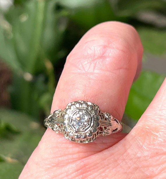 Art Deco Diamond Ring 14K Filigree Diamond Filigr… - image 6