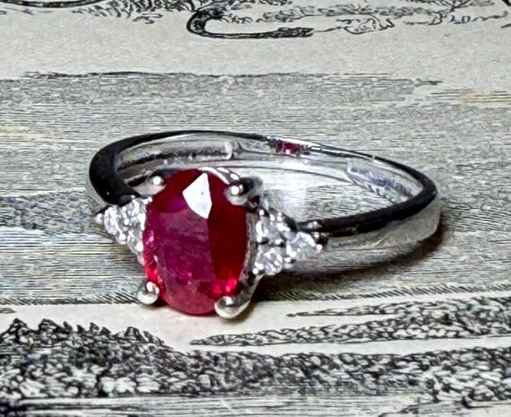 Ruby Engagement Ring Diamond Natural Ruby Ring 14… - image 1